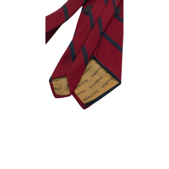 Pierre Cardin Red & Navy Striped Silk Tie Vintage Menswear - Picture 4 of 7